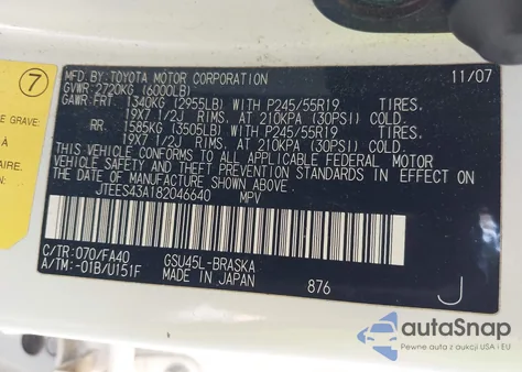 2008 Toyota Highlander Sport z USA, uszkodzony, nr VIN JTEES43A182046640